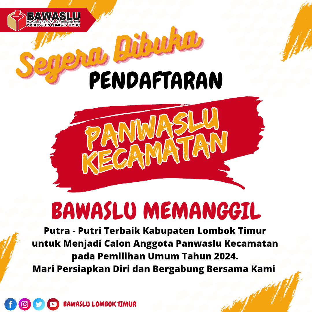 Pengumuman Pendaftaran PANWASLU Kecamatan dalam PEMILU Tahun 2024