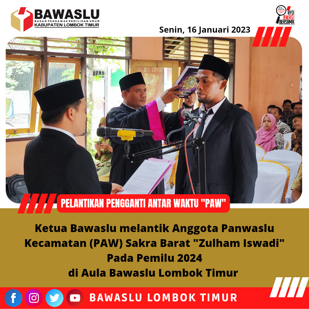Bawaslu Melantik PAW Panwaslu Kecamatan Sakra Barat