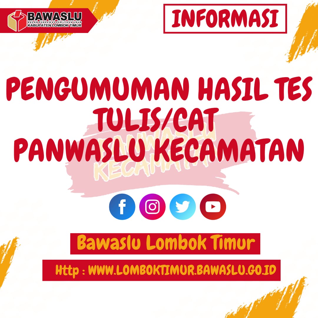 PENGUMUMAN HASIL TES TULIS/CAT CALON PANWASLU KECAMATAN